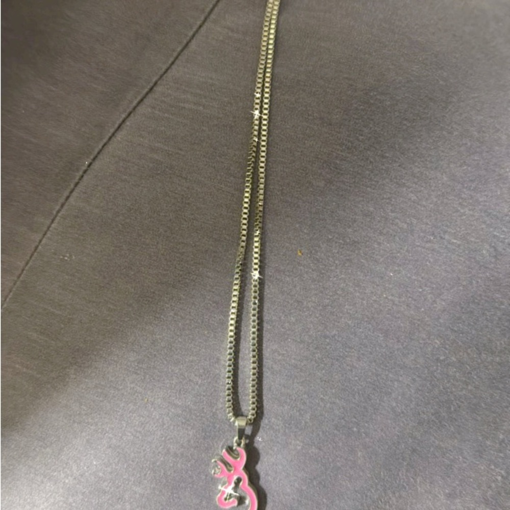 Silver Necklace with Pink deer head